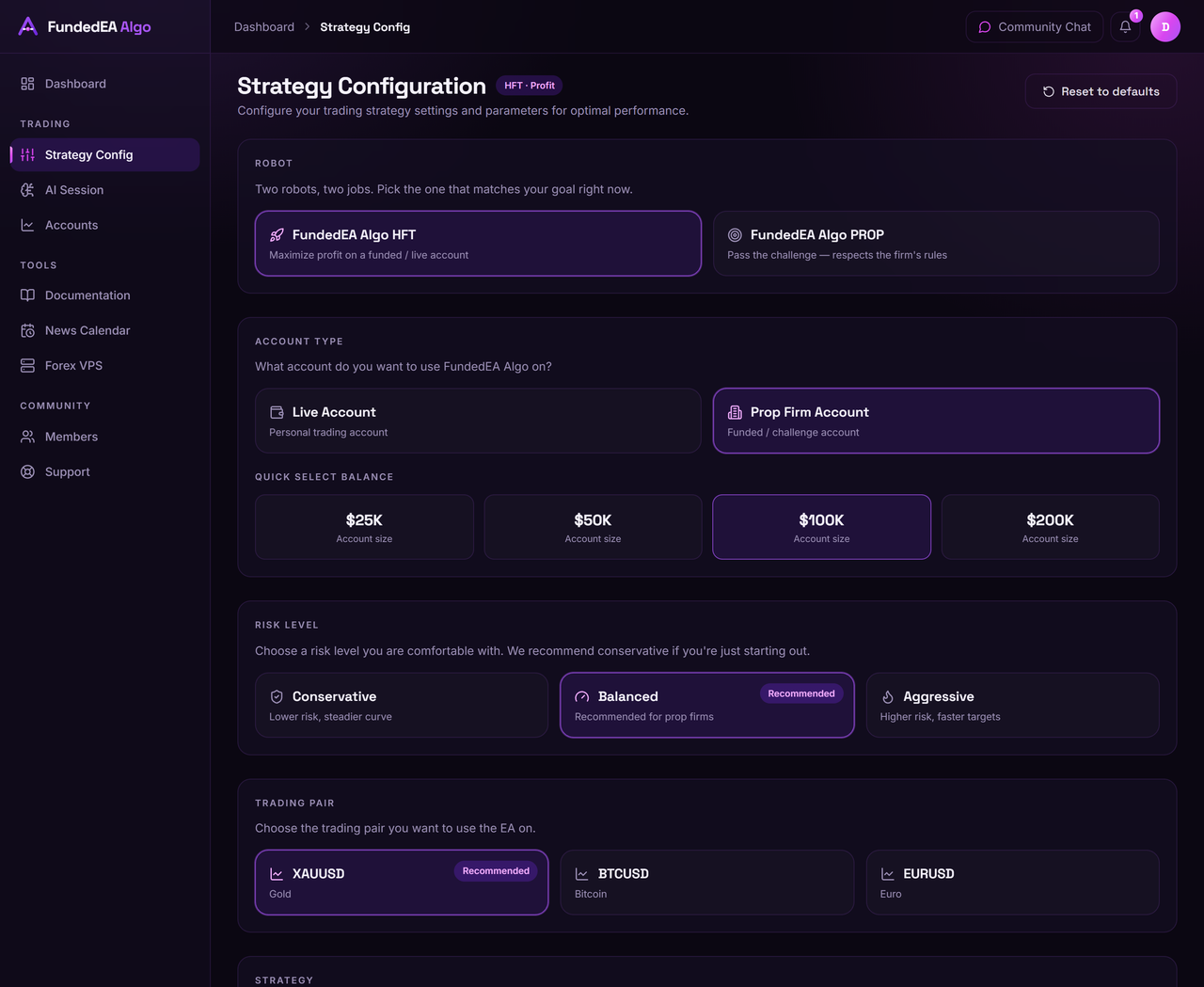 FundedEA Algo dashboard