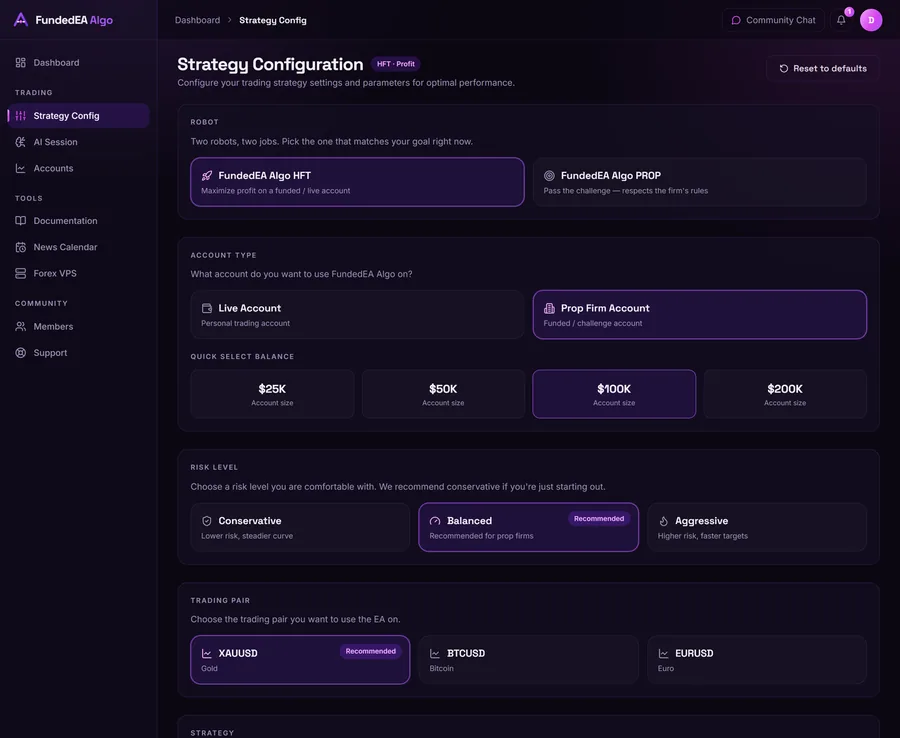 FundedEA Algo dashboard